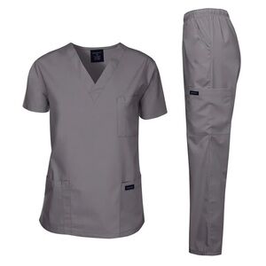 NWT Dagacci Unisex Scrub Set with V-neck and Straight Leg Pants in Grey, XS